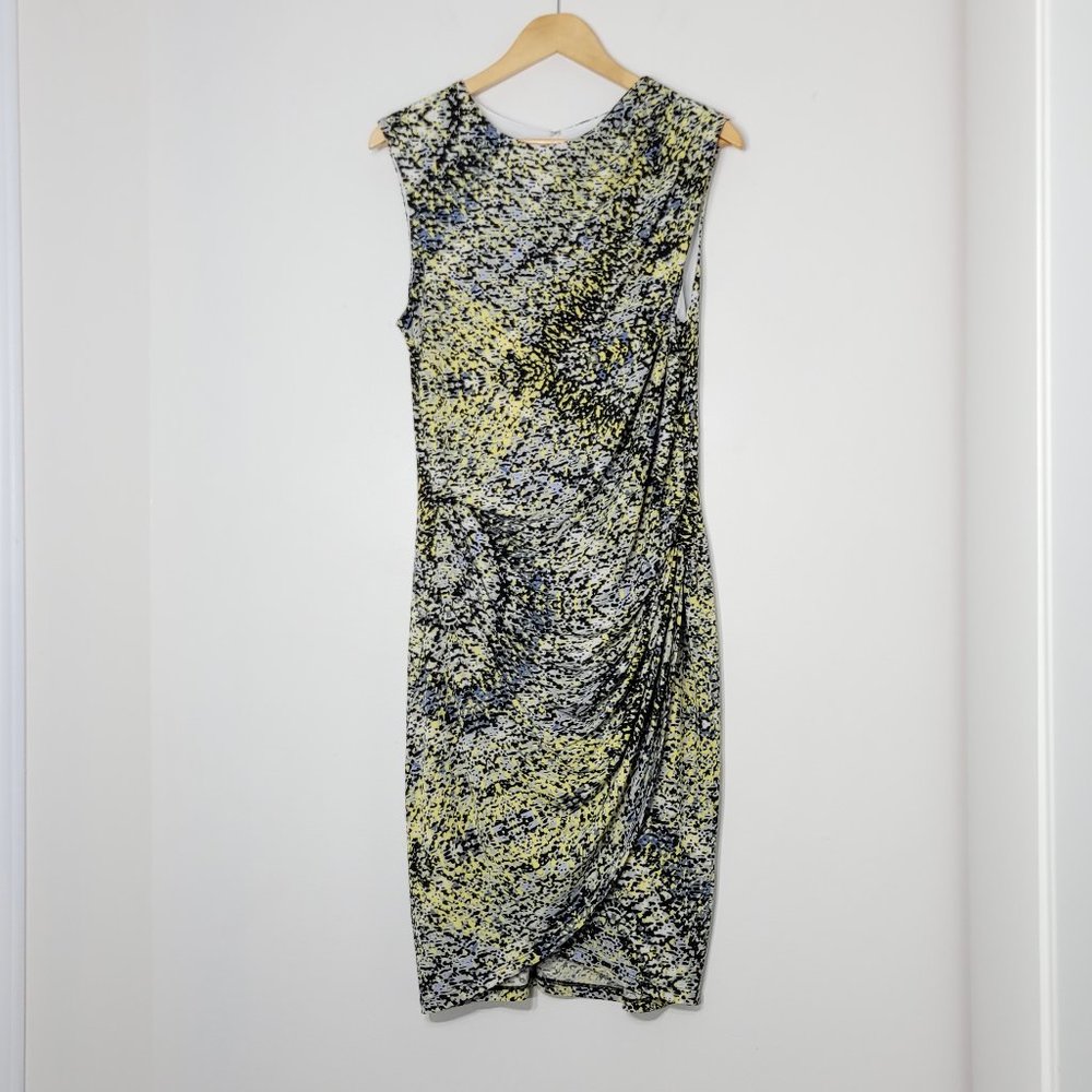 Ivy+Blu Women Black Abstract Yellow Gray Sleeveless Crew Neck Bodycon Plus Size